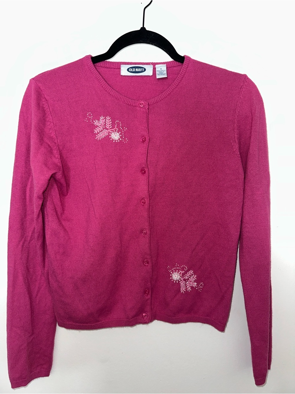 Old Navy Hot Pink Embroidered Button-Front Cardigan